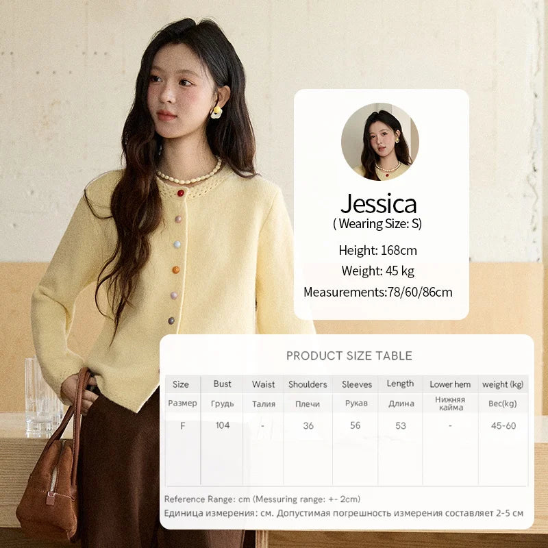 MISHOW Women's Cardigan 2025 Slim Fit Hollow Out Round Neck Rainbow Button Sweater French Style Solid Warm Knitwear MXE90Z2796