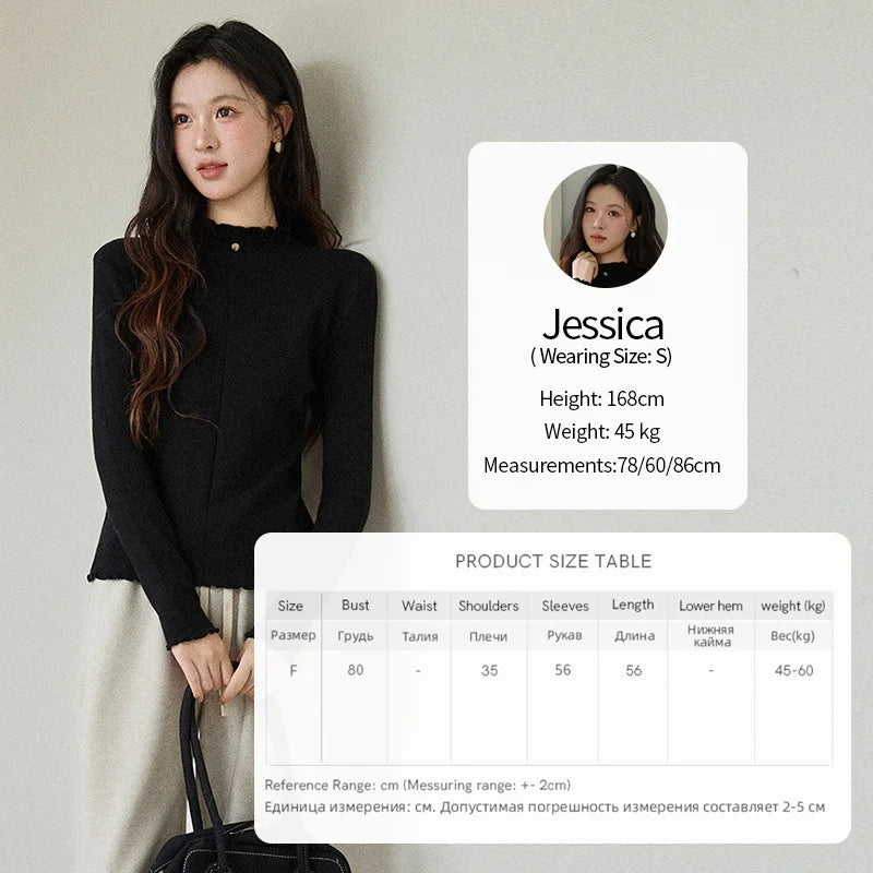 MISHOW Women's Knitted Long-Sleeved Top 2025 Winter Solid Slim Fit Ruffled Turtleneck Sweater Warm Soft Commuting Top MXE91Z2826