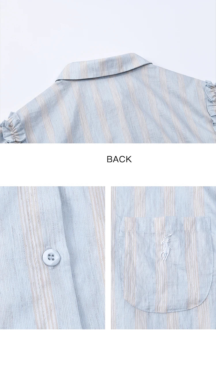 MISHOW Women's Short Sleeve Shirt 2025 Summer Ladies Turn-down Collar Button Shirt Casual Striped Top Female Clothing MXE38C2347