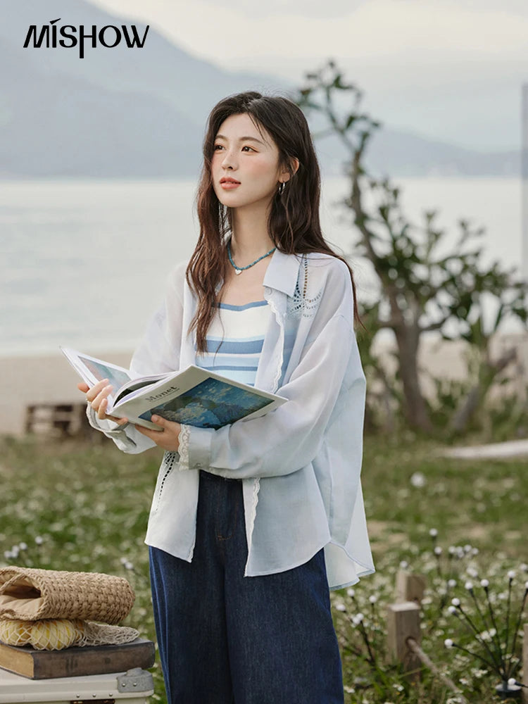 MISHOW Blue Striped Camisole Summer Women New 2025 Square Collar Loose Office Lady Tops Female Fashion Design Sense MXE31Z1221