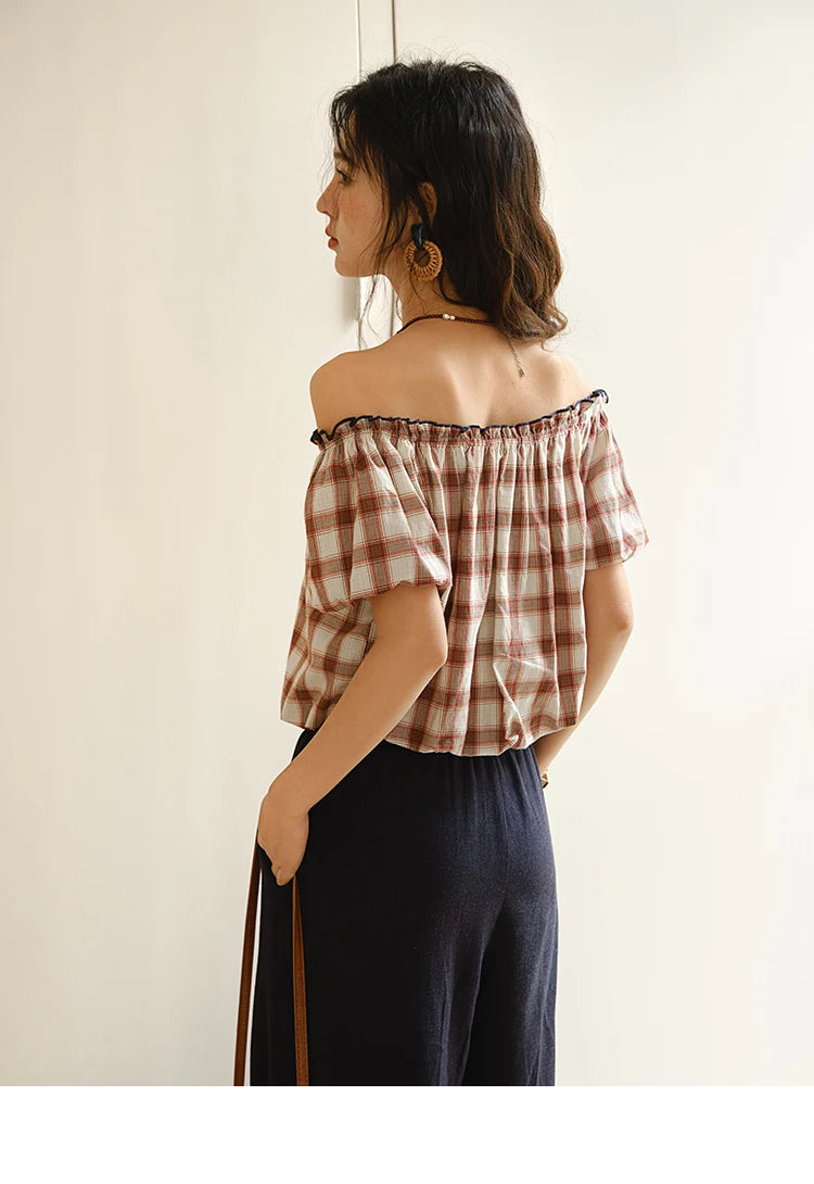 MISHOW Two Piece Set for Women Retro Red Grid Puff Sleeve Top+Casual Elastic Waist Wide Leg Pants Set 2025 Summer New MXE37T0649