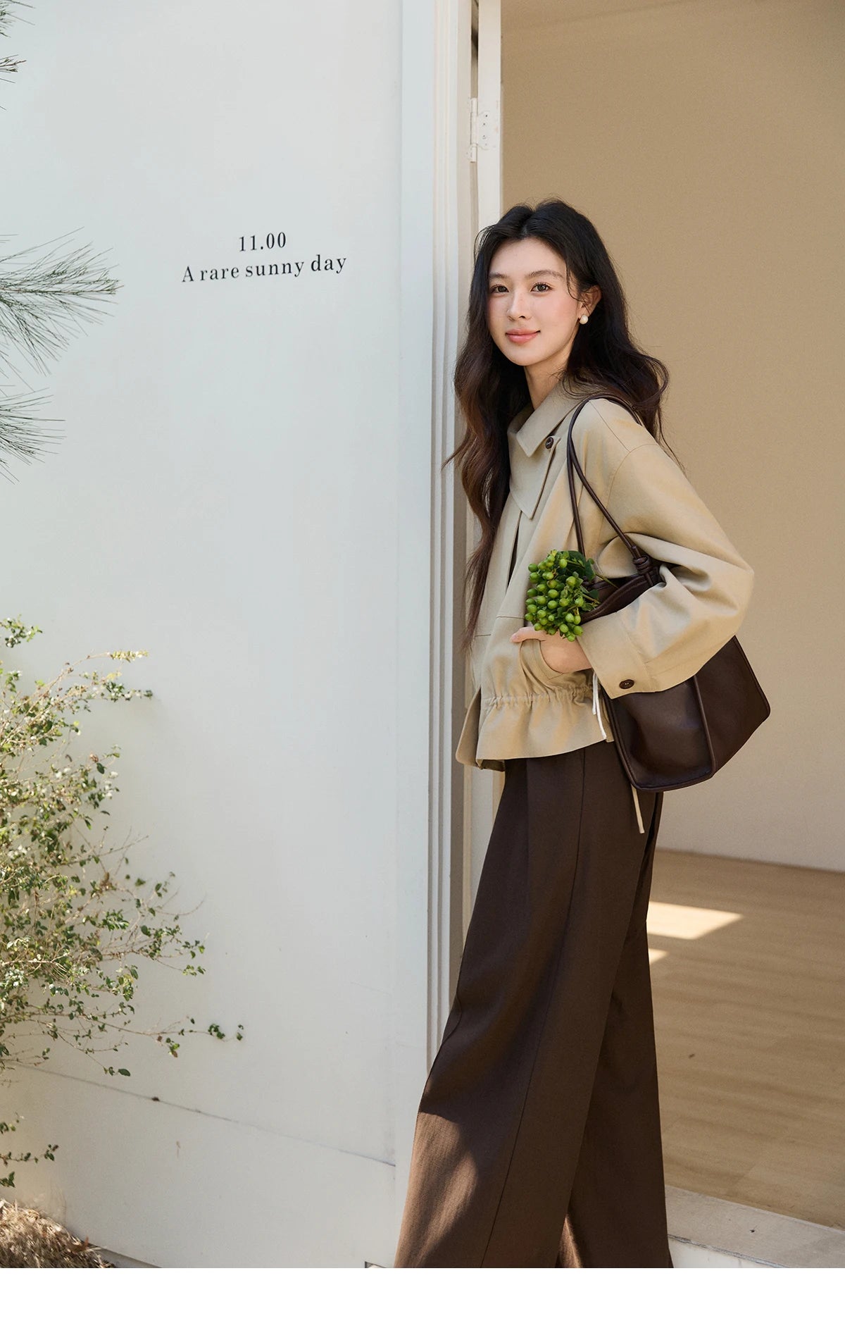 MISHOW Women's Khaki Cropped Jacket 2026 Spring Asymmetrical Collar Drawstring Waist Short Jackets Casual Loose Coat MXF11W1029