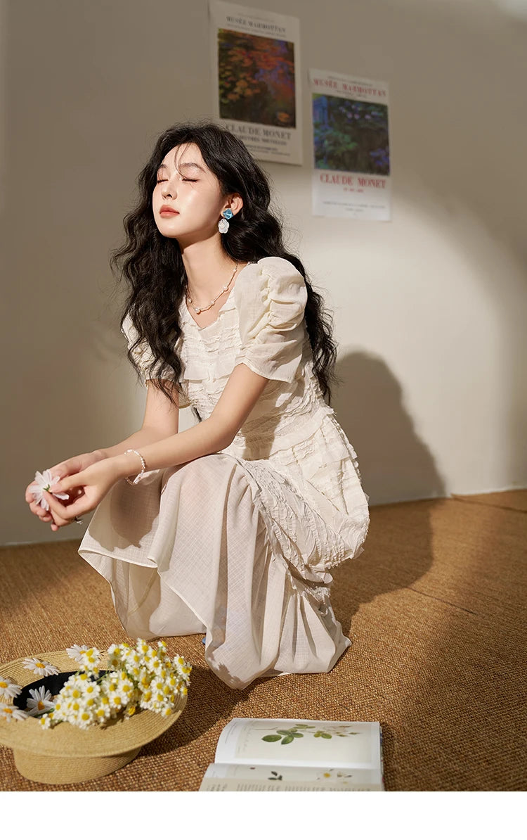 MISHOW Women's French Lace Dress 2024 New Summer New Chiffon Midi Temperament Short Sleeve Woman Dresses Clothing MXD21L1756