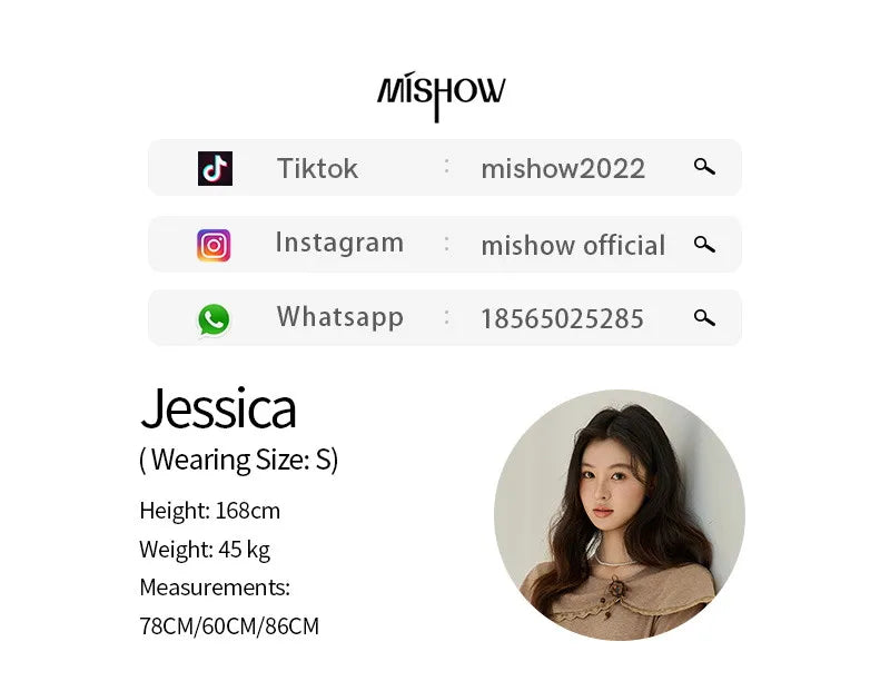 MISHOW Women's Khaki Knitted Dress 2026 Spring Large Collar Decor Long Sleeve Dresses Pleated Casual Elegant Dress MXF11L2553