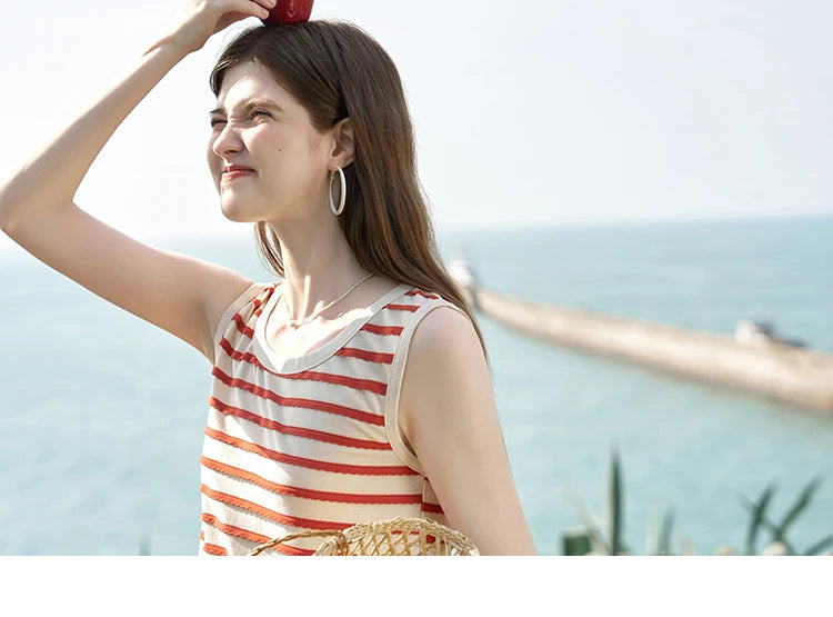 MISHOW Vacation Sleeveless Stripe Inner Tank Top Dress 2024 Summer Round Neck A-LINE Dress Casual Mid Length Dresses MXD26L1852