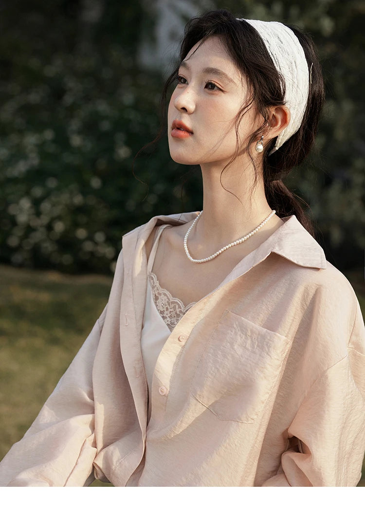 MISHOW Casual Spring Shirt Women New 2025 Long Sleeve Turn-down Collar Fake Two-piece Blouses Lady Fashion Loose Tops MXE16C0777