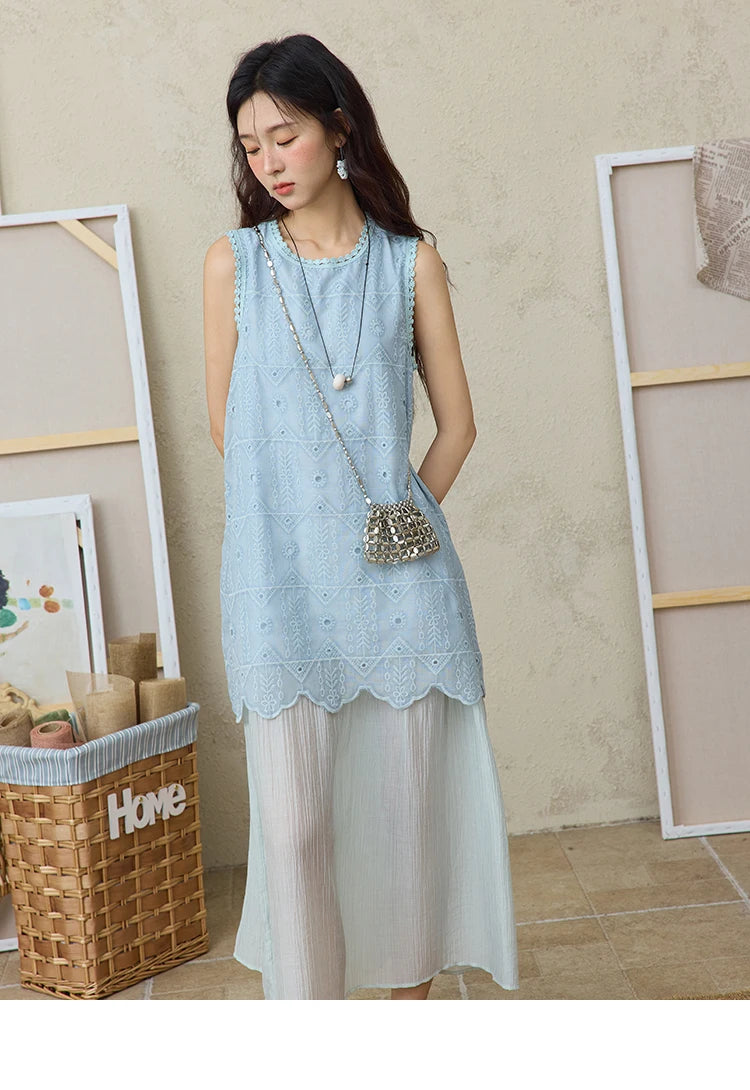Mishow French Embroidery Fake Two-Piece Vest Dress MXE34L2311