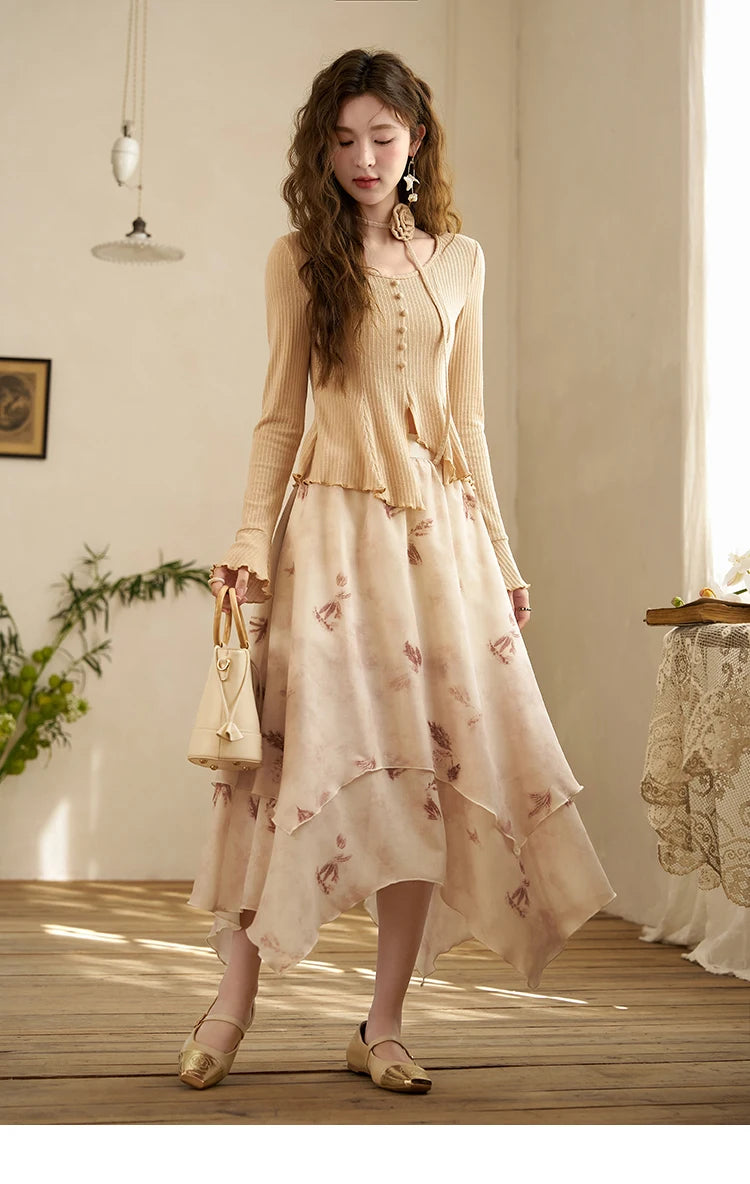 MISHOW Long Flowy Skirt for Women 2024 Spring Irregular High Waist A-Line Print Beach Zipper Skirts Woman Clothing MXD11B0215