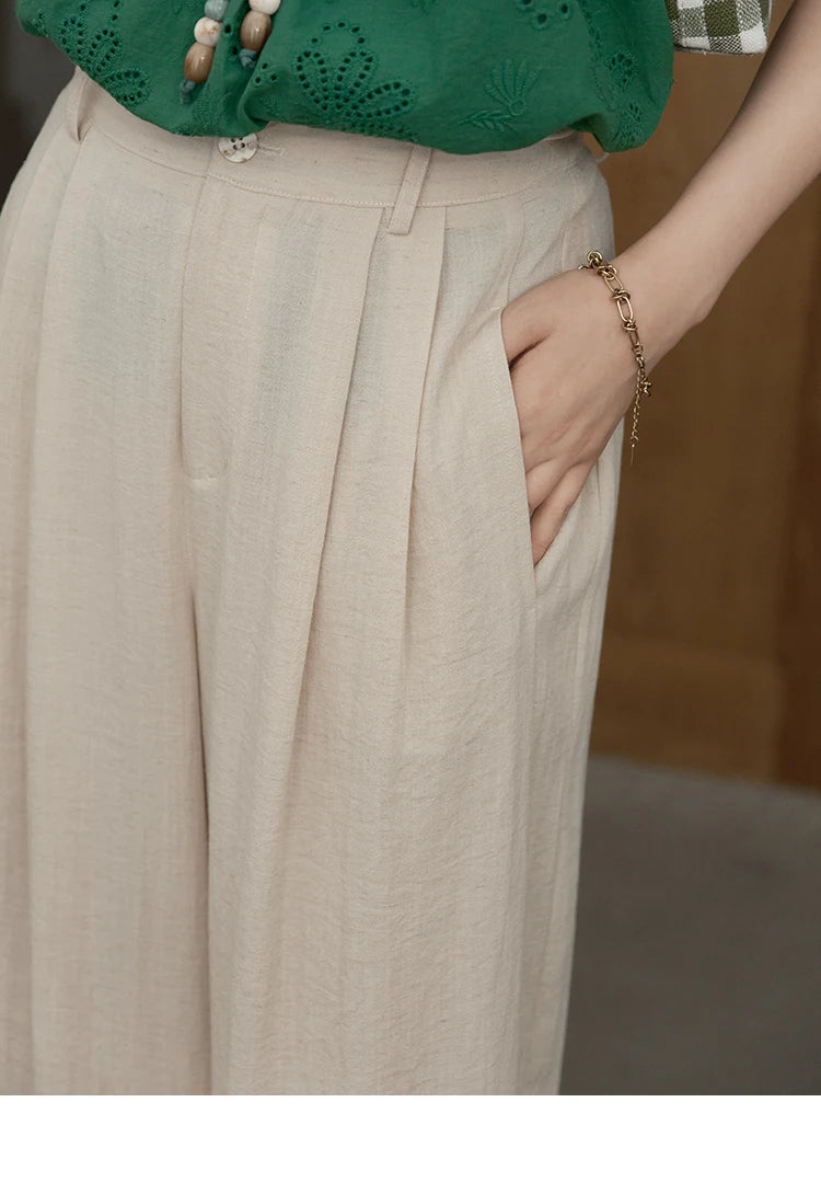 MISHOW Women Casual Wide Leg Pants 2025 Summer Button Pocket Versatile High Waist Slim Straight Pants Female Clothing MXE39K0962