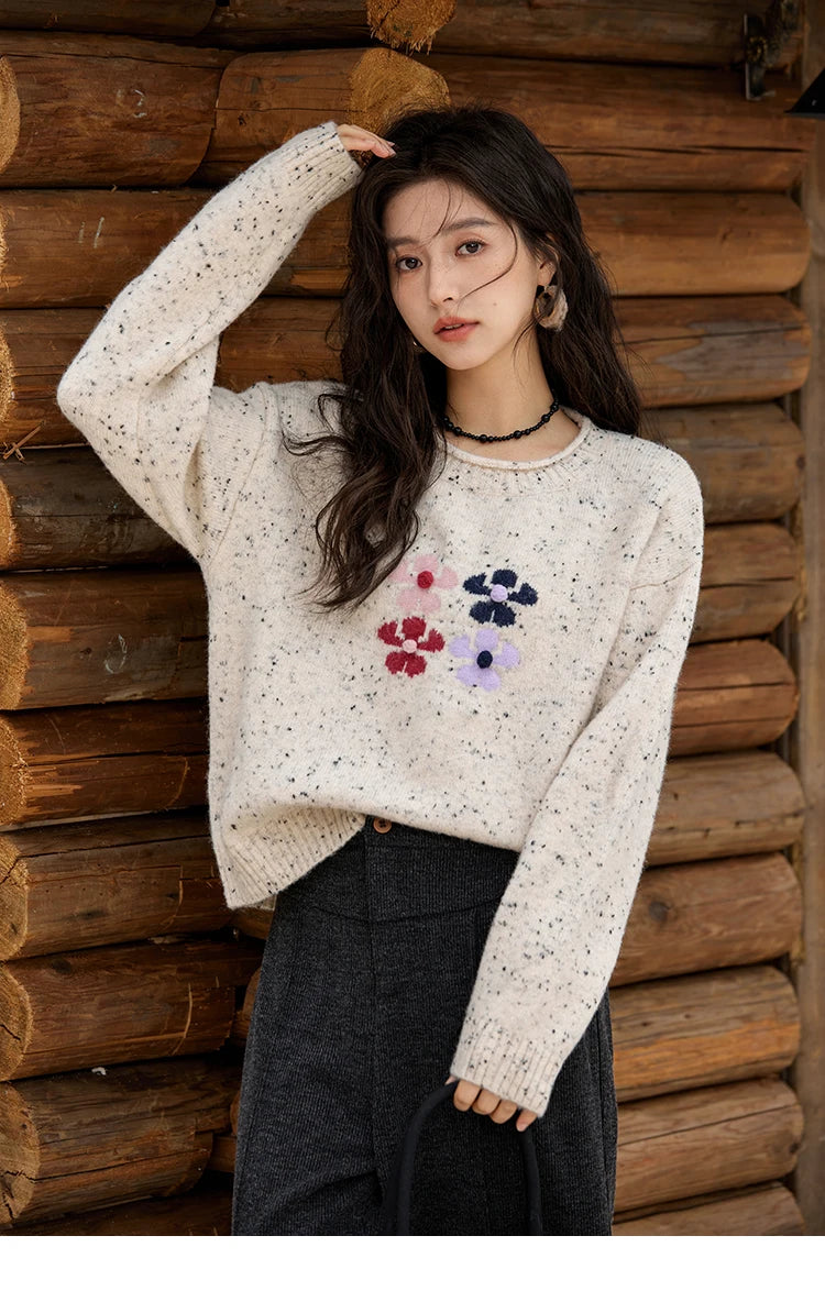 MISHOW Wool Blend Yarn Knitted Sweater Flower Color Dots Design 2024 Winter Women O-Neck Pullovers Lazy Sweaters MXD56Z1066