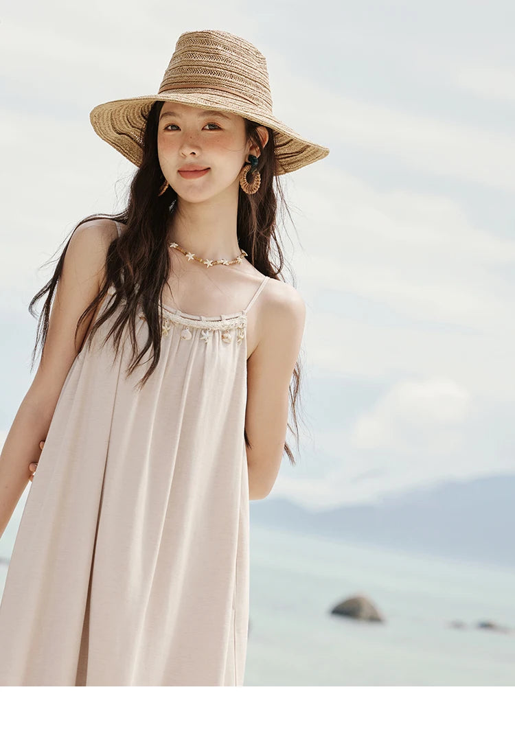 MISHOW Lotus Pink Camisole Dress for Women Summer 2025 Sleeveless Solid Shell Ribbon Dresses Female Fashion Shirring MXE33L2156