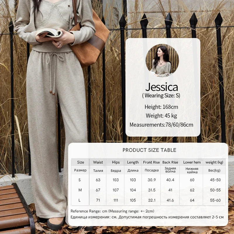 MISHOW French Women Lace Splicing Camisole Cardigan Straight Pants Separately Solid Top Elastic Waisted Pants MXD47T0405