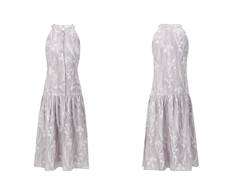 MISHOW Purple Print Chiffon Holiday Dress Women 2025 Summer Sleeveless Stand Collar Slim Dresses Woman New Fashion MXE32L2163