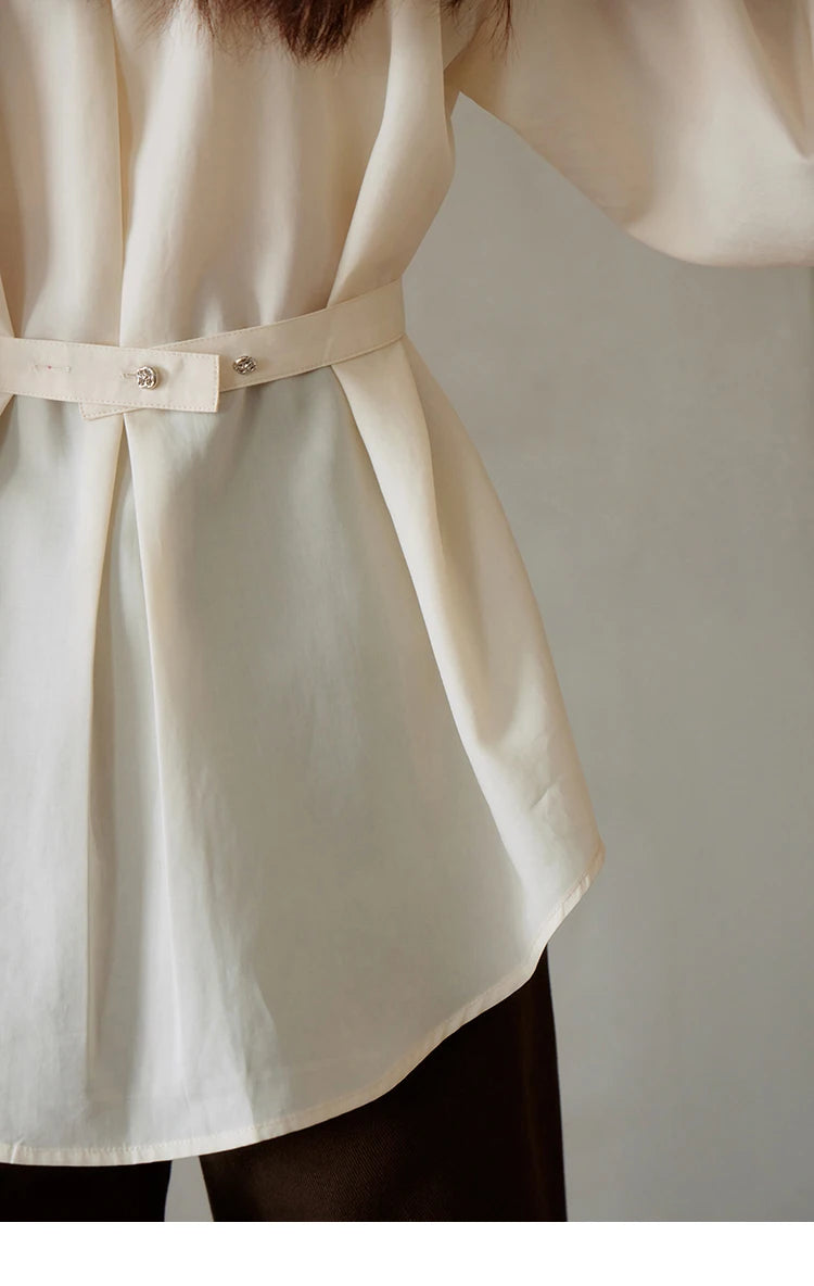 MISHOW Women's Casual Loose Shirt 2023 Autumn Turn-down Collar Embroidery Hollowed Out Single Breasted Mid Length Top MXC41C0077