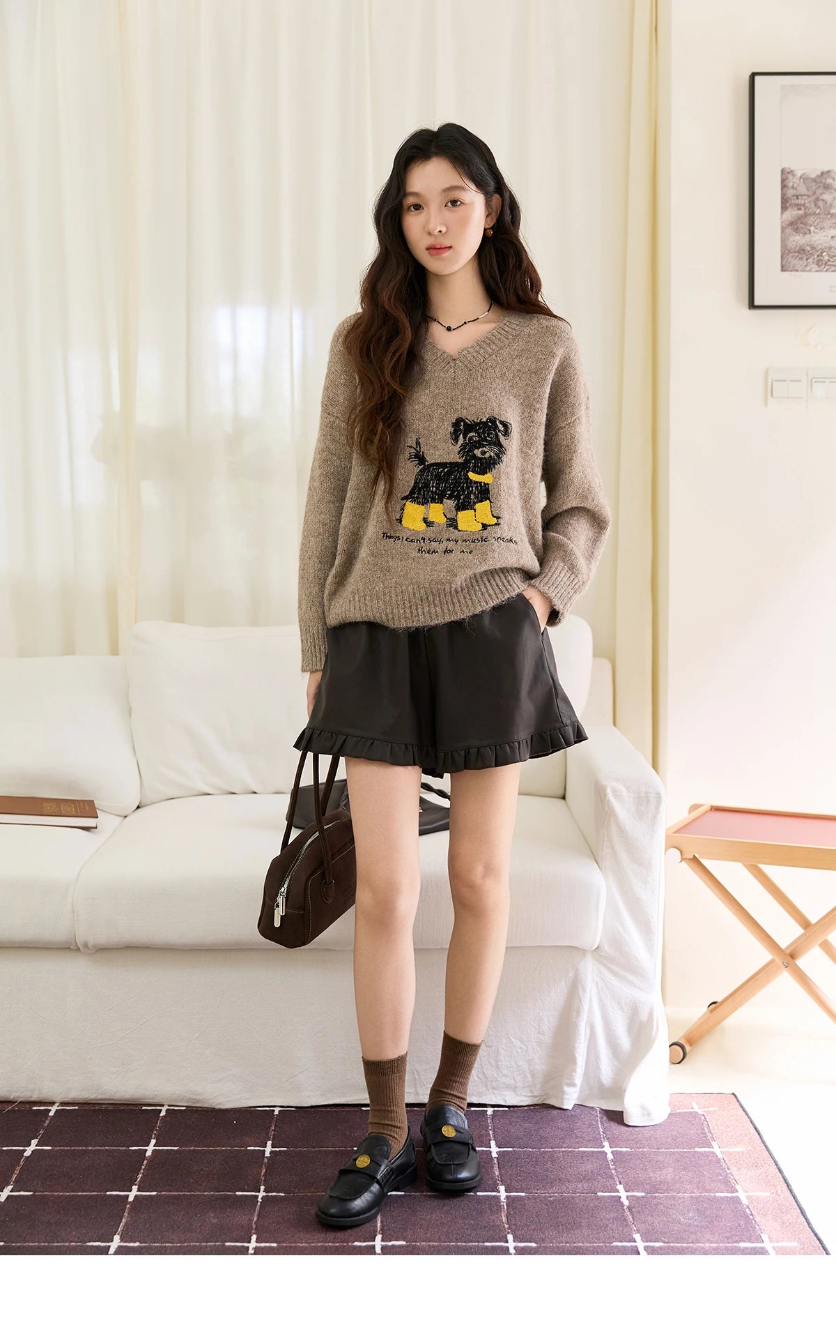 MISHOW Women's Long Sleeve Pullovers 2025 Autumn Winter New Puppy Embroidery Loose Casual V Neck Knit Sweater Luxury  MXE48Z2570