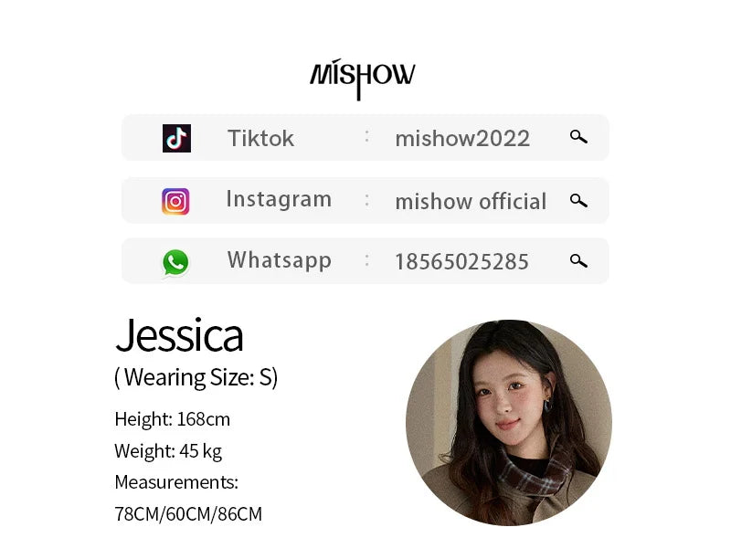 MISHOW Retro British Plaid Patchwork Woolen Coat Winter 2025 Rabbit Ear Tie Collar Waist Cinching Belt Woolen Coats MXE90W0924