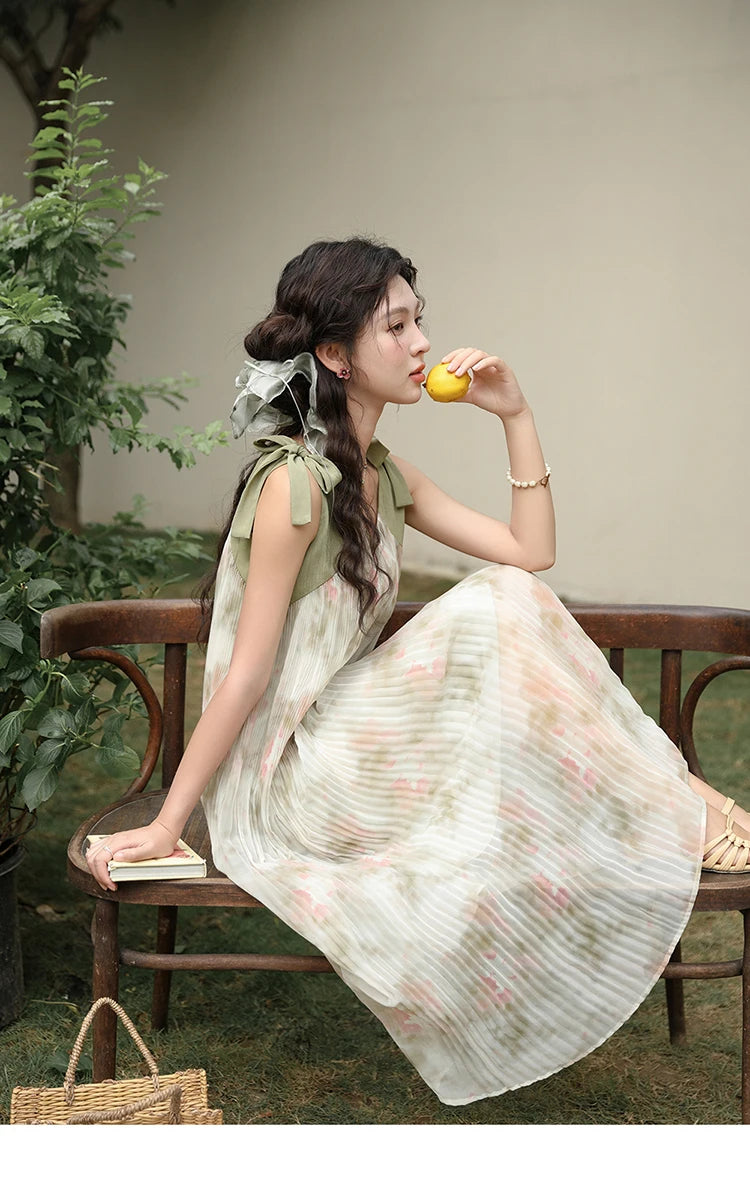 MISHOW French Lazy Suspender Floral Chiffon Dress 2024 Summer Fairy Seaside Vacation Dress V Neck A-LINE Dresses MXD28L1862