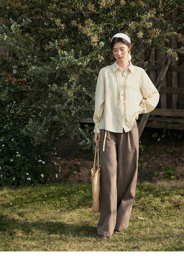 MISHOW Wave Striped Single Breasted Shirt for Women Spring 2025 Shell Buttons Solid Shirts Loose Commuter Outerwear MXE16C0422