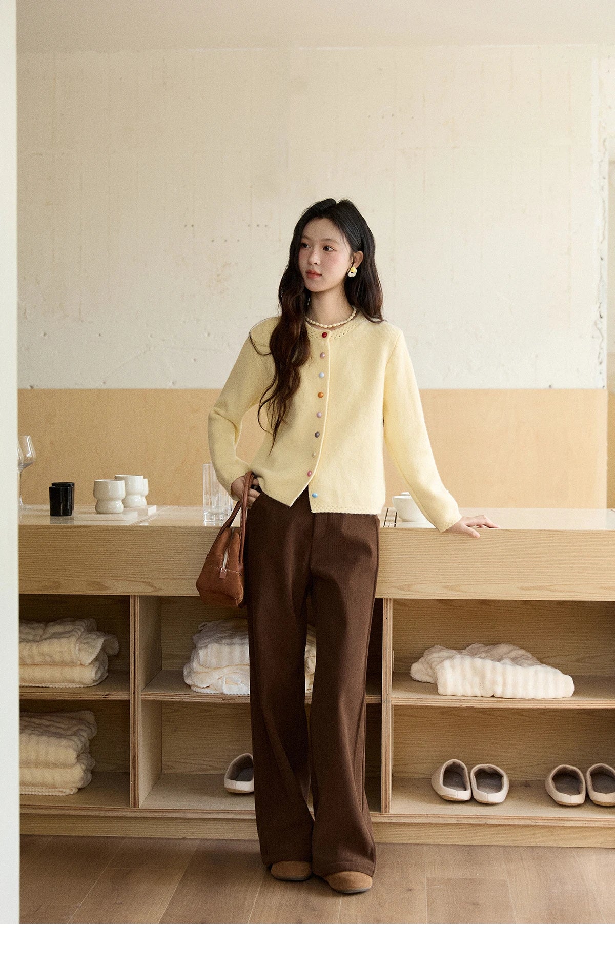 MISHOW Women's Cardigan 2025 Slim Fit Hollow Out Round Neck Rainbow Button Sweater French Style Solid Warm Knitwear MXE90Z2796