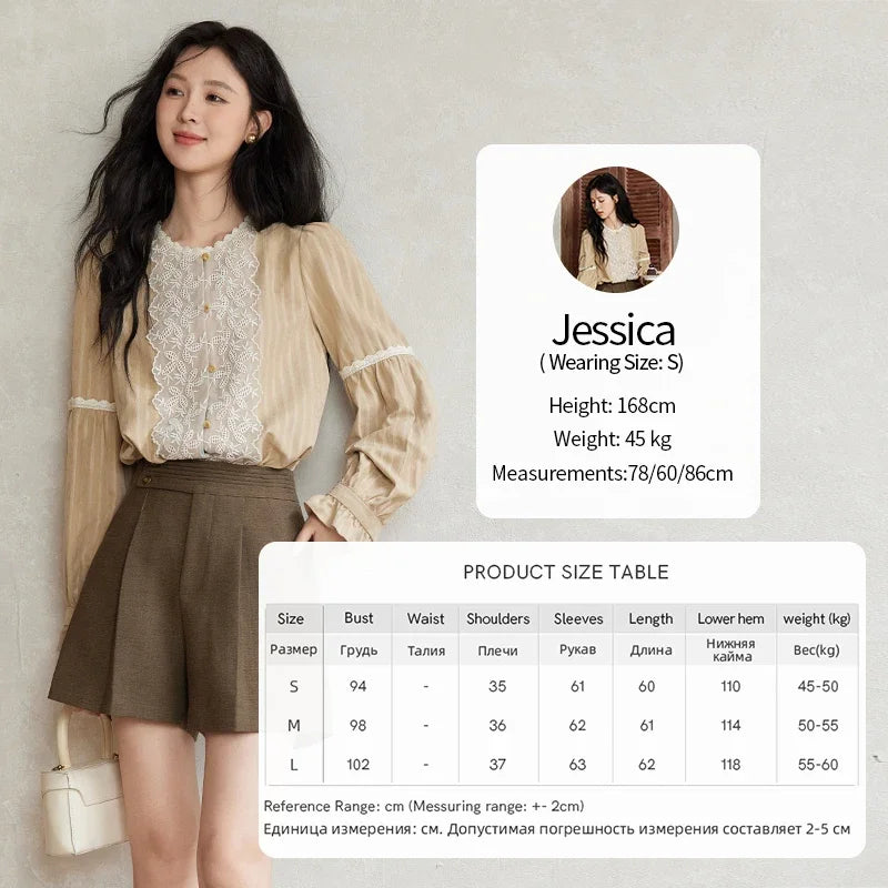 MISHOW Vintage Mesh Embroidery Blouse Women Lace Striped Lace Collar Long Sleeve Top French Lantern Sleeve Outwear  MXD47X1664