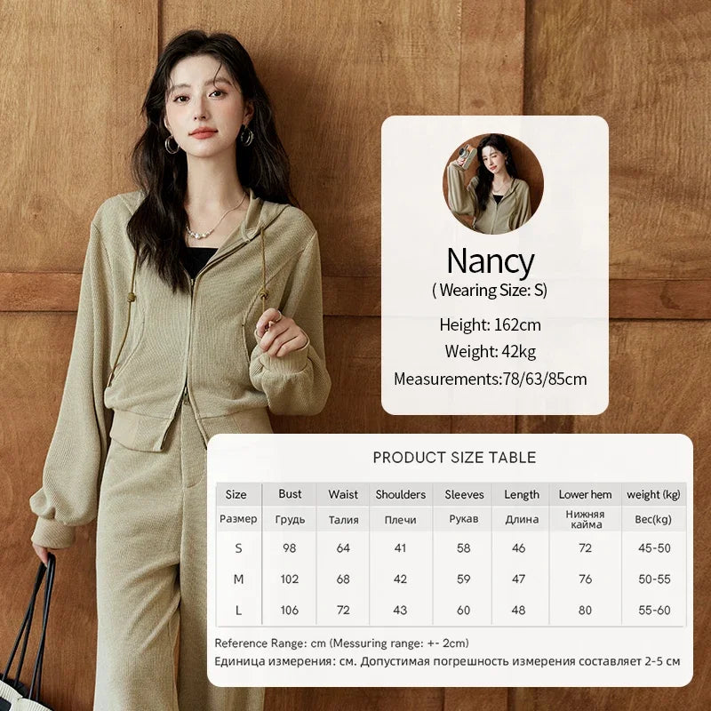 MISHOW Hooded Double Zipper Sweatshirt Knitted Straight Leg Pants Separately Versatile Top Back Elastic Waist Pants MXD44Z0794