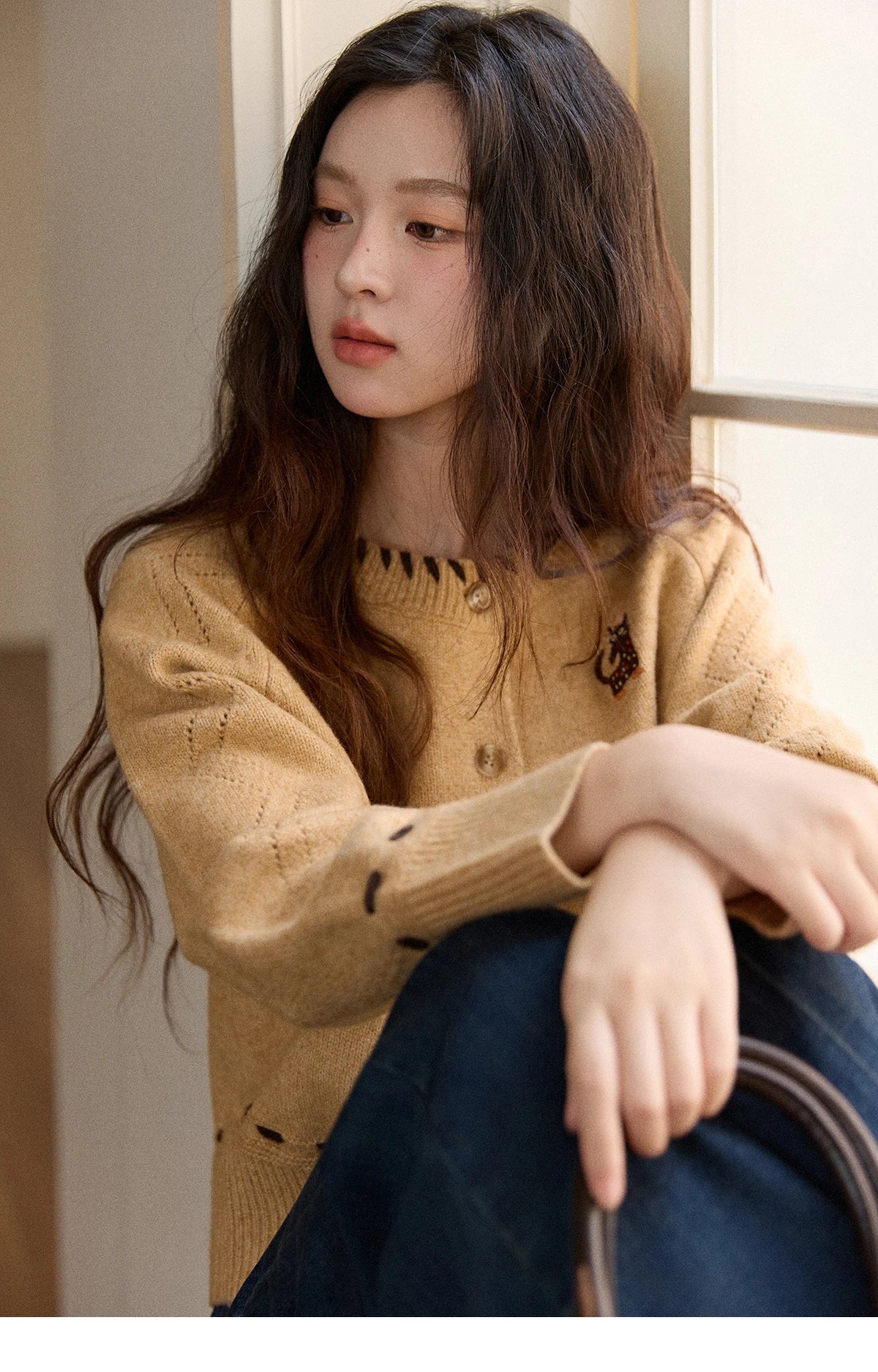 MISHOW Winter Knit Women's Cardigan 2025 New Little Fox Embroidered Sweater Retro Orange Loose Long-sleeved Tops MXE88Z2598