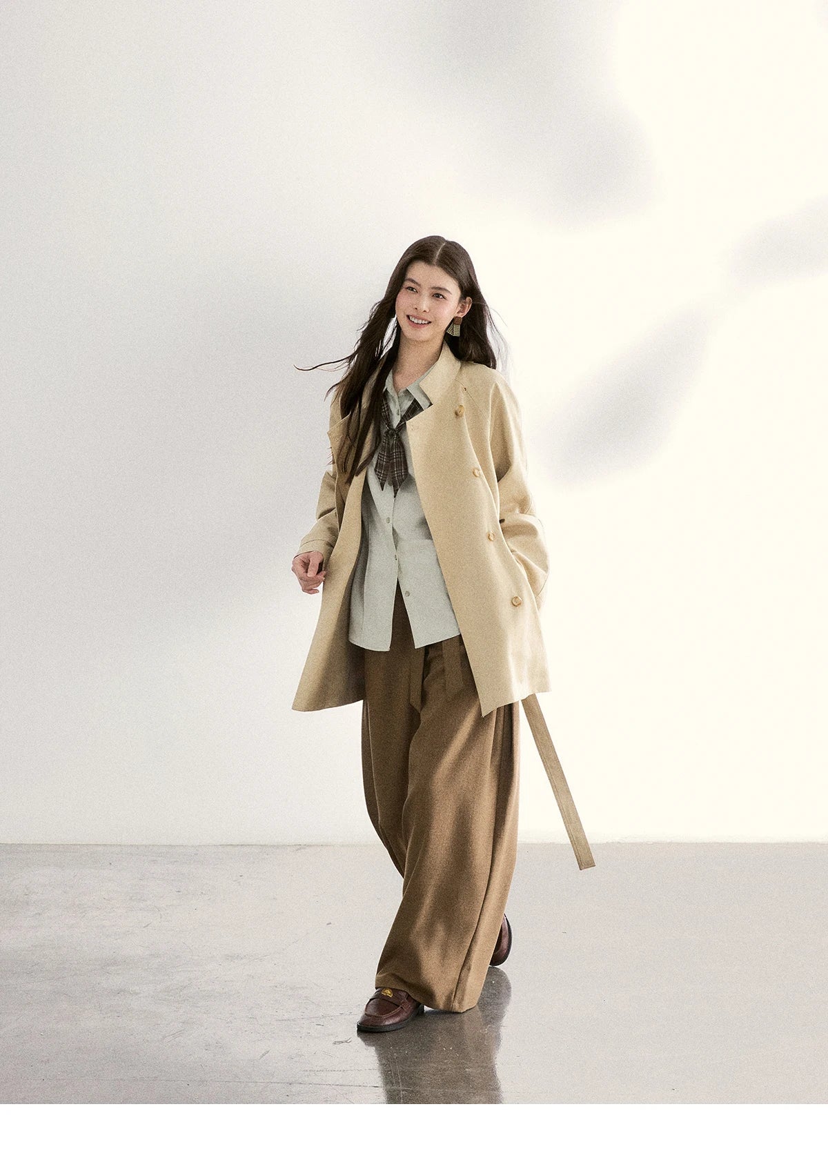 MISHOW Women's Casual Loose Shirt with Plaid Scarf 2026 Spring Lapel Tops Versatile Long Sleeve Shirts Office Lady MXF108C0815