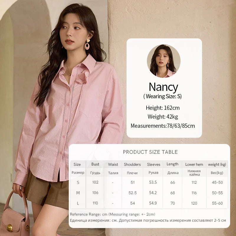MISHOW 100% Cotton Shirt For Women Autumn 2025 New Fashion Petal Ribbon Button Long Sleeves Shirt Women's Clothing MXE41C2349