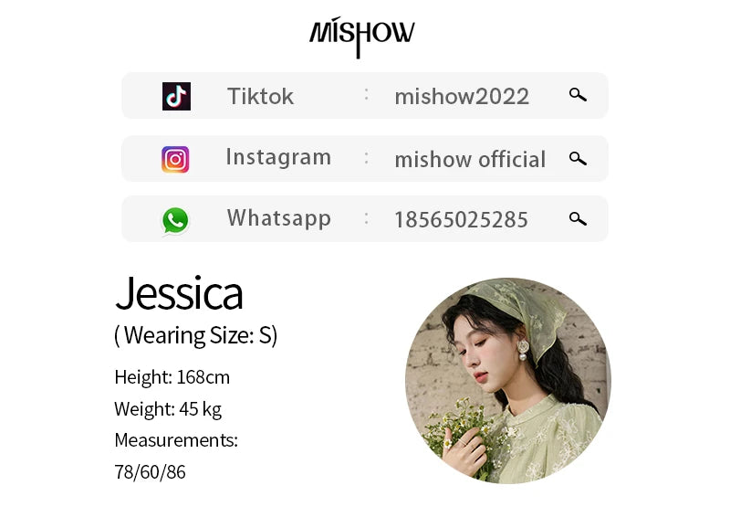 MISHOW Chinese Green Stand Collar Lotus Leaf Overlapping Sleeve Top Hem Stringy Selvedge Skirt Separately 2024 Summer MXD22X1388