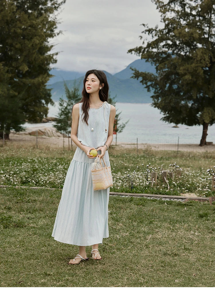 MISHOW Casual Vest Skirt Sets for Women Summer 2025 Sleeveless Round Neck Vests Solid Midi Skirts Female Fashion MXE33T0526