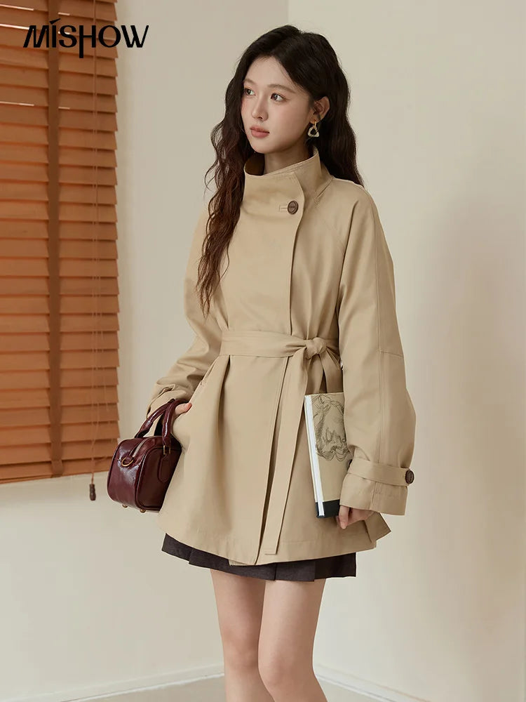 Mishow Stand Up Collar Medium Long Trench MXE44W0813