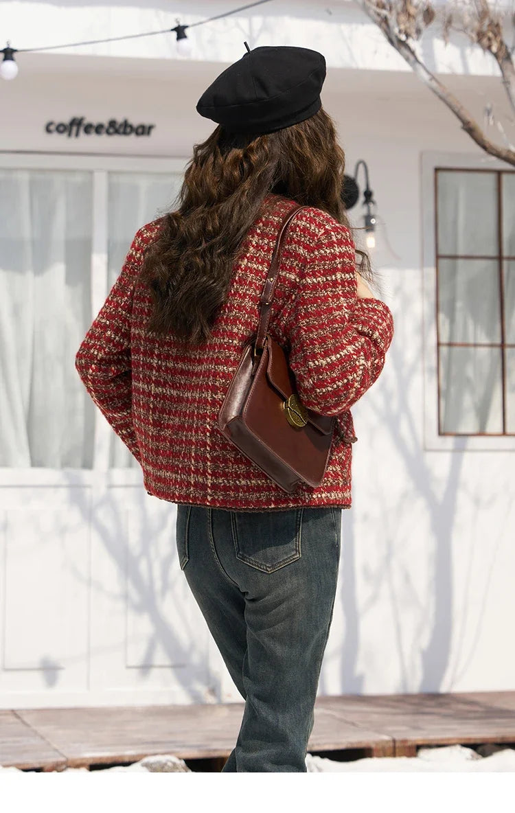 MISHOW Tweed Jacket for Women Luxury 2025 Winter Wool Blend Thick Coat High Quality Fashion Crew Neck Outerwear Top MXC57Y0021