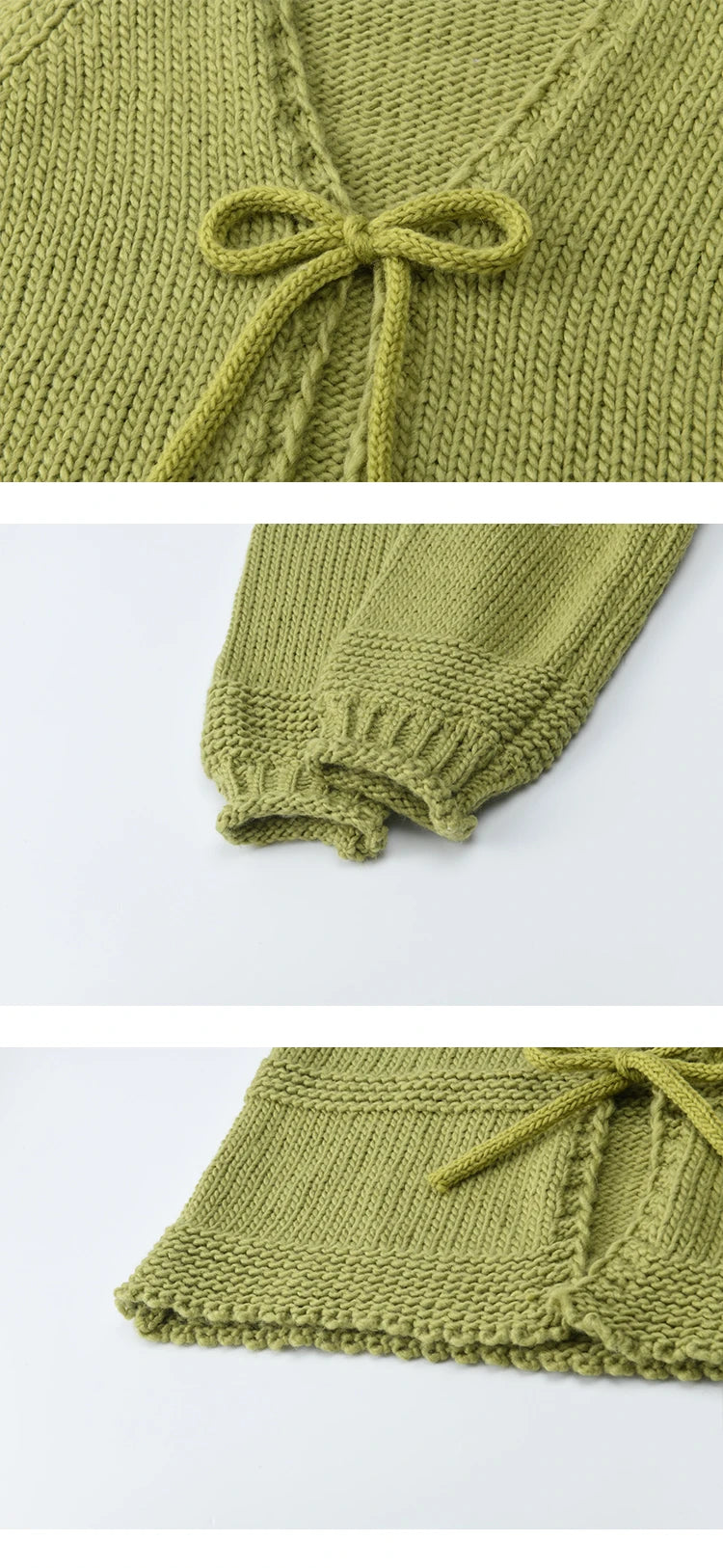 MISHOW Women's Avocado Green Knitted Cardigan 2025 Winter Lantern Sleeve Sweater Female V-neck Lace-up Loose Cardigan MXE51Z2694