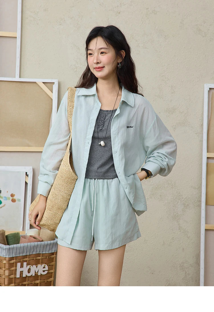 Mishow Long Sleeve Shirt & Tank Top & Pocket Shorts 3-Piece Set MXE36T0639
