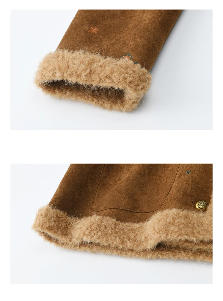 MISHOW Women Brown Jacket 2025 Winter Retro Stand Collar Single-Breasted Windproof Coat Comfortable Long-Sleeve Coat MXE86W0910