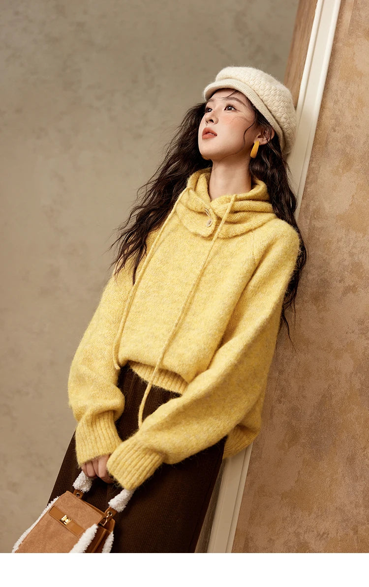 MISHOW Knitted Sweater Hooded Neck Warm Wool for Women 2025 Autumn Winter Cozy Loose-Fit Casual Solid Pullover Top MXD59Z1123