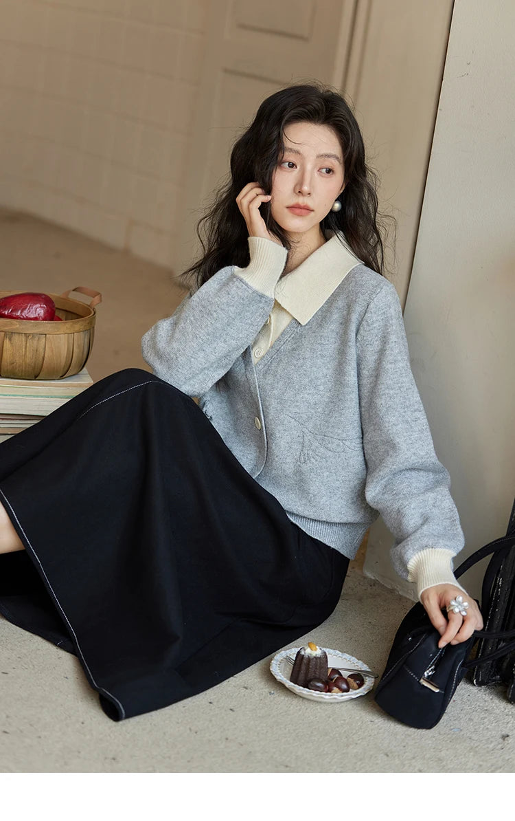 MISHOW Fake Two-piece Sweater Women French Retro Splicing Top 2024 Fall Winter New Korean Design Thin Knitwear MXD46Z0804
