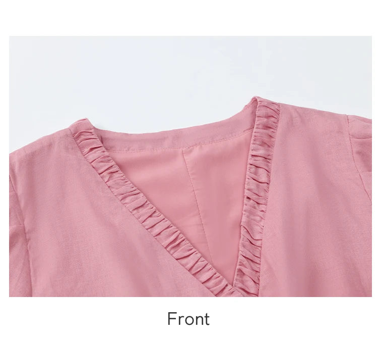 MISHOW Summer Fashion V-neck Dress Woman 2025 New Puff Sleeve Sashes Elegant Pocket Vacation Dresses Ladies Clothing MXE39L2381