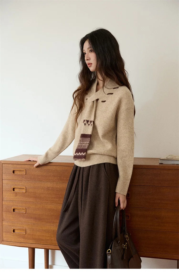 MISHOW Women V-neck Knit Top 2025 French-style Elegant Workwear Long-sleeved Yellow Pullover Women's Winter Clothing MXE87Z2771