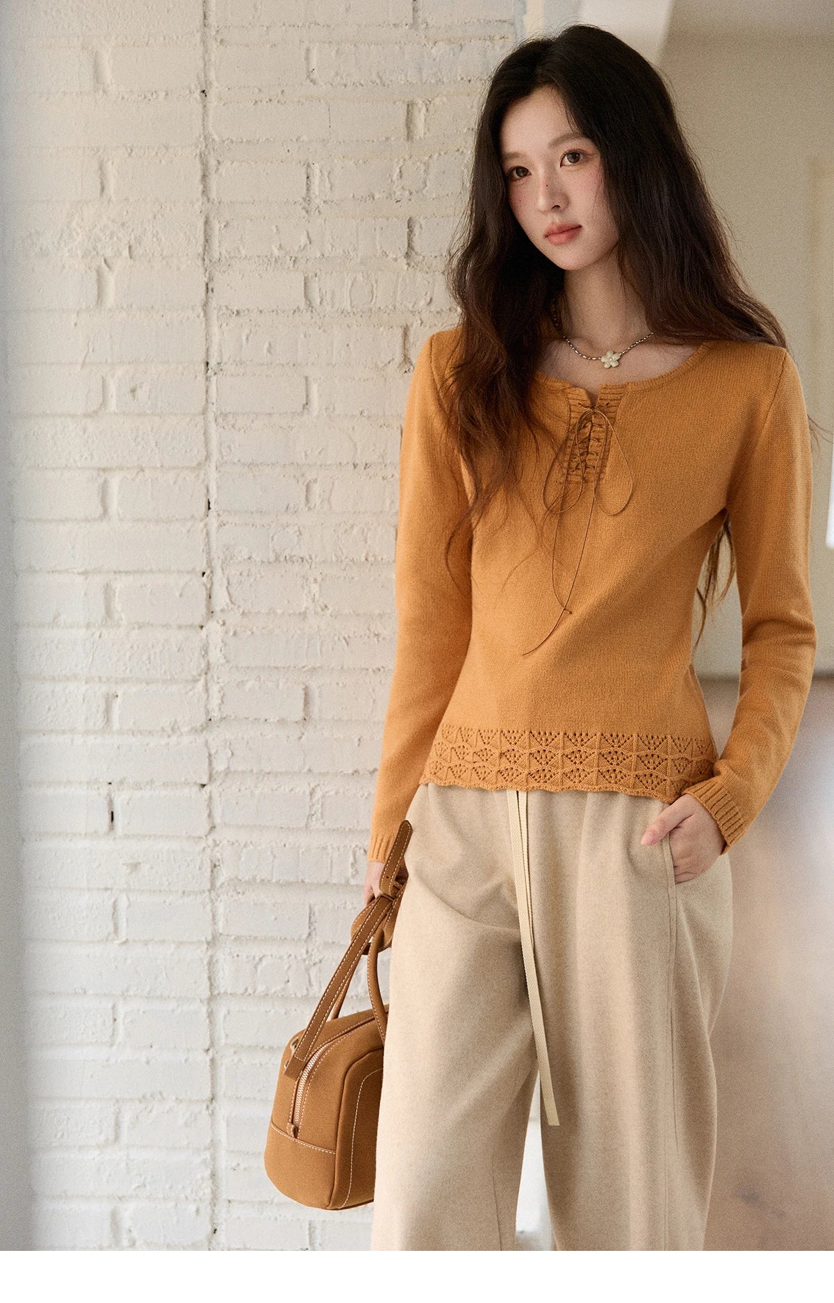 MISHOW Wide-leg Pants for Women 2025 Autumn Winter High Waist Straight Lace-up Loose Pants Retro Casual Slim Pants MXE89K1100