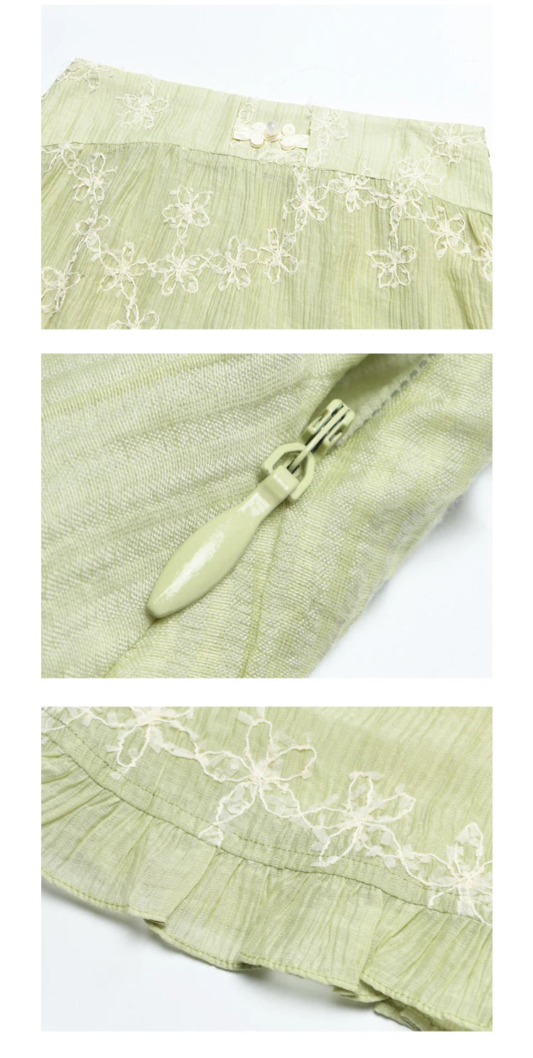 MISHOW Chinese Green Stand Collar Lotus Leaf Overlapping Sleeve Top Hem Stringy Selvedge Skirt Separately 2024 Summer MXD22X1388