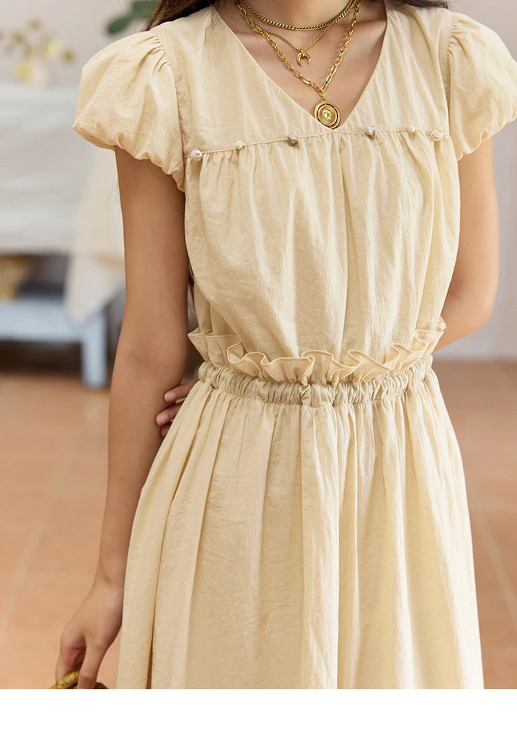 Mishow Flower Bud Sleeve V-Neck Sash Dress MXE34L2238