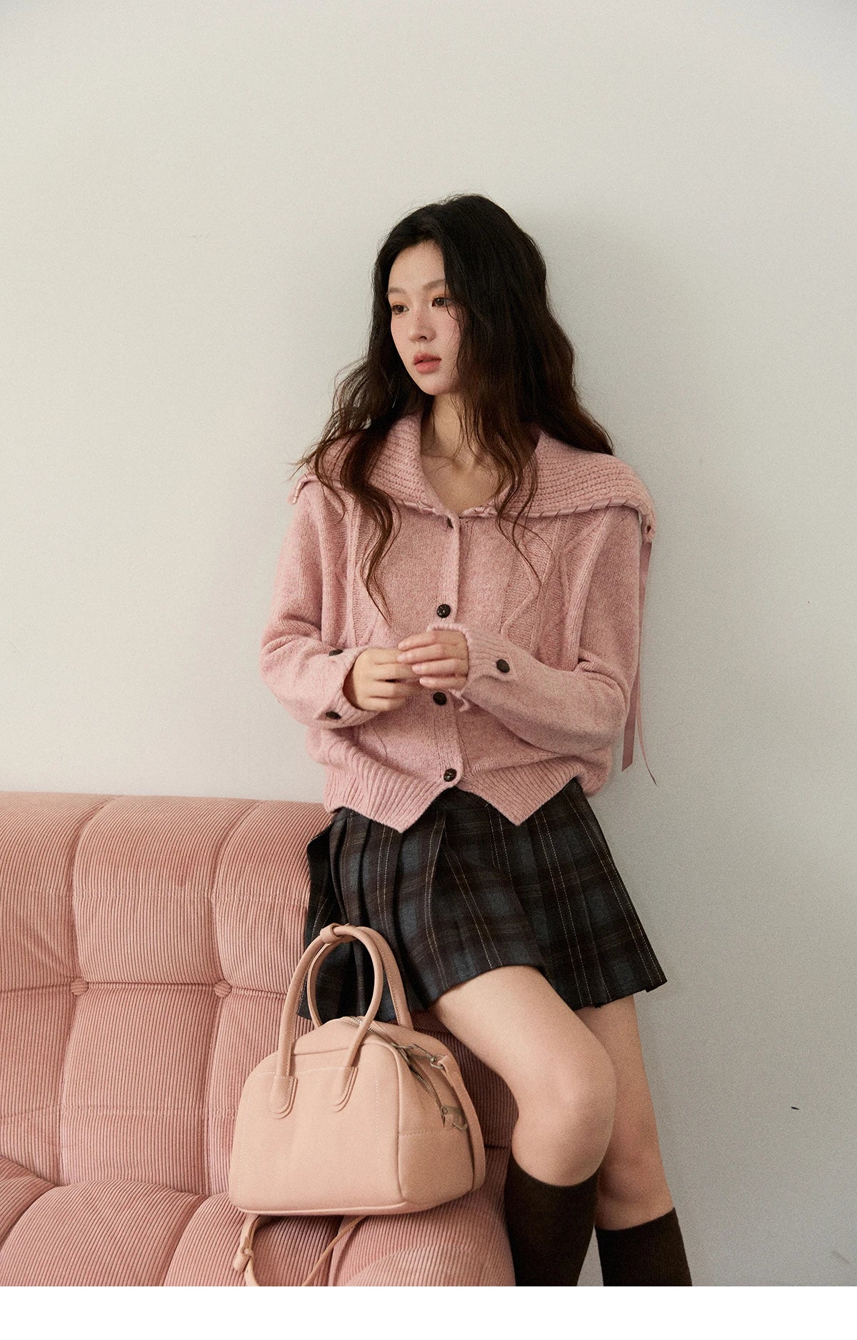 MISHOW Elegant Cardigan Women 2025 Fashion Large Turn-down Collar Long Sleeves Knit Cardigan Loose Autumn Cardigan MXE89Z2636