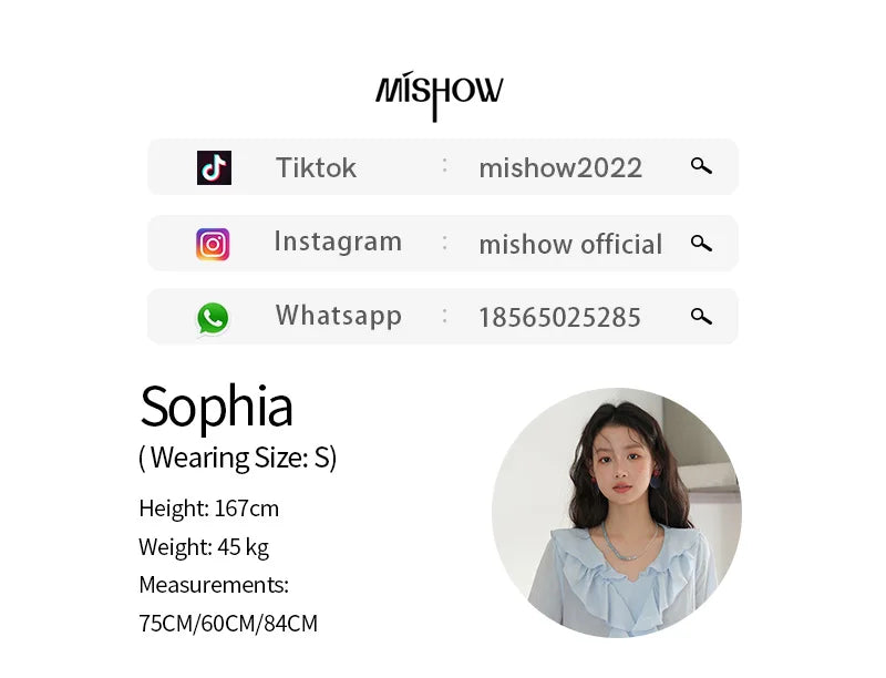 MISHOW Blue Lyocell Ruffled Shirt 2025 Autumn V-neck Flared Sleeves V-neck Shirts Commuting Elegant Versatile Tops MXE41X1969