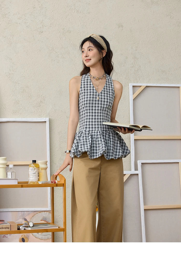 MISHOW 100Cotton Khaki Lace Patchwork Wide Leg Pants for Summer 2025 High Waist Straight Leg Trousers Commuting Pants MXE34K0925