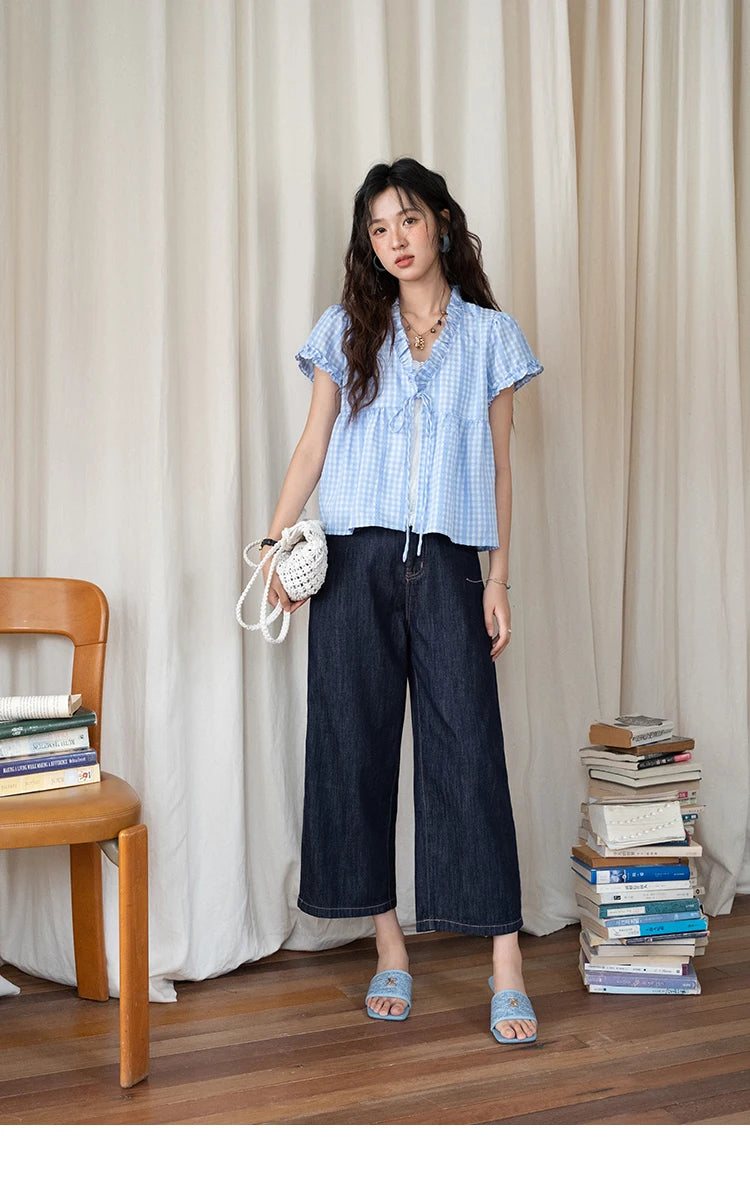 MISHOW Women's Straight Pants 2025 Summer Fashion High Waist Wide Leg Jeans Slim Zipper Pants Casual Female Clothing MXE37K0995