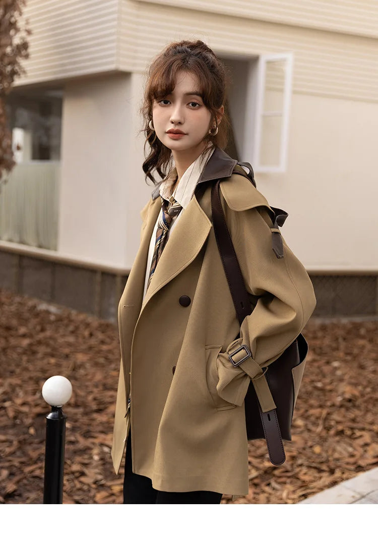 MISHOW Trench Coats for Women Autumn Korean Office Lady Polo Collar Patchwork Long Mid-length Jacket Female Outerwear MXB33W0399
