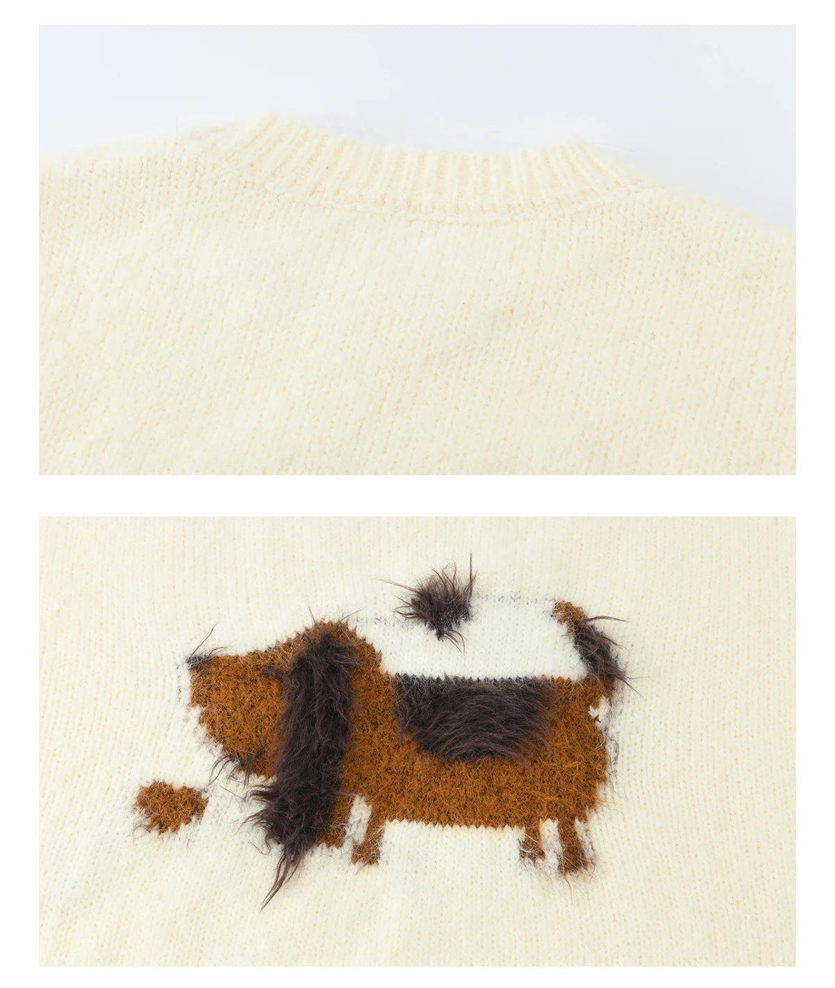 MISHOW Women's Solid Knitted Sweater 2025 Autumn Winter Dog Pattern Jacquard Crew Neck Fluffy Warm Loose Pullover Top MXE94Z2988