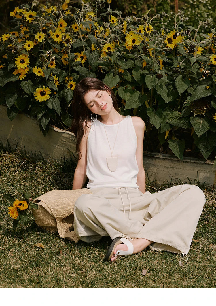 MISHOW Apricot Cargo Pants for Women in Summer 2025 Lace Patchwork Casual Pants Drawstring Elastic Waisted Trousers MXE33K0935