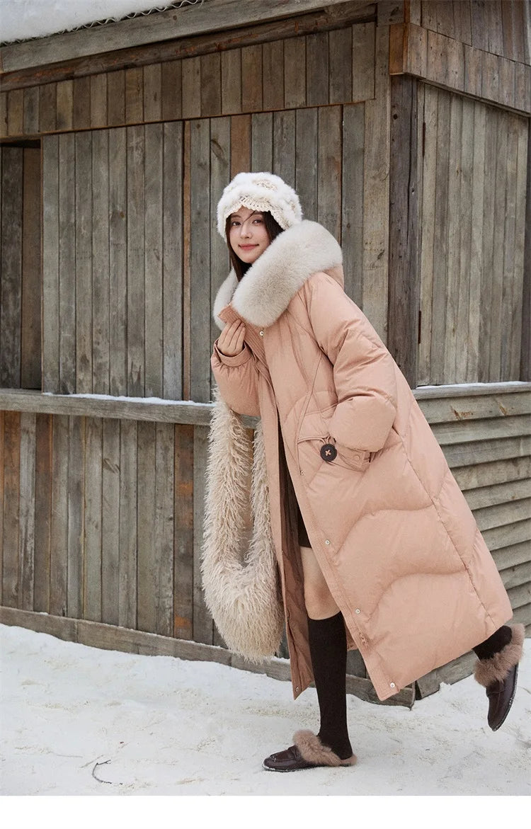 MISHOW Fox Fur Collar Down Jacket for Women 2025 Winter Fashion 90% White Duck Down Thickened Coat Warm Long Coat  MXE51Y0082